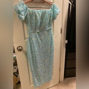 Miss Ord Blue Sparkly Blue Slit Dress